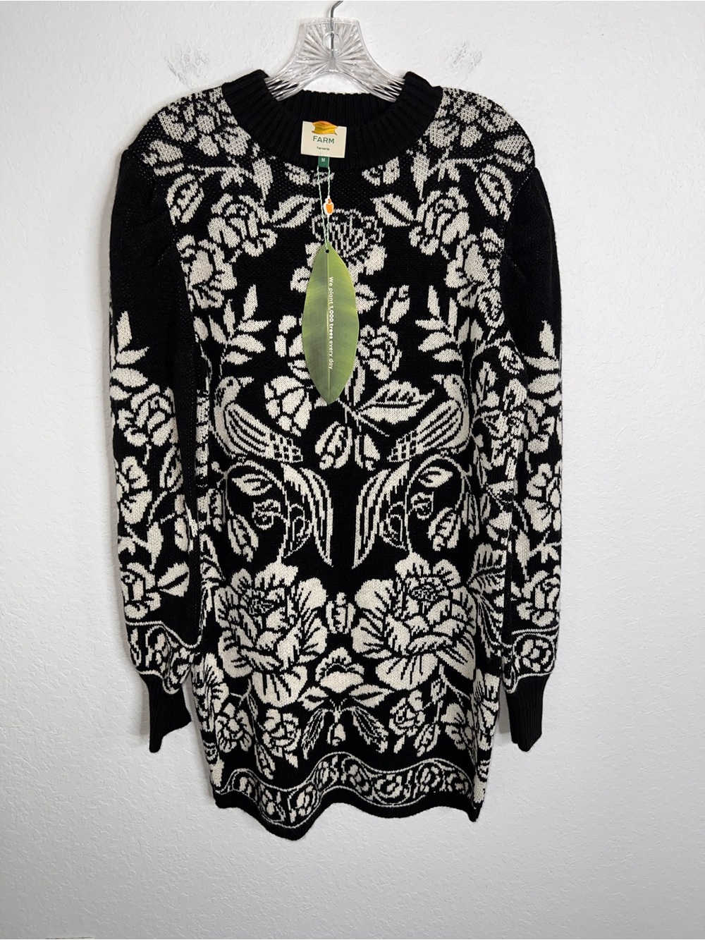 Farm Rio Sweater Dress Women’s Medium Cashew & Birds Floral Chunky Knit L - Picture 2 of 11